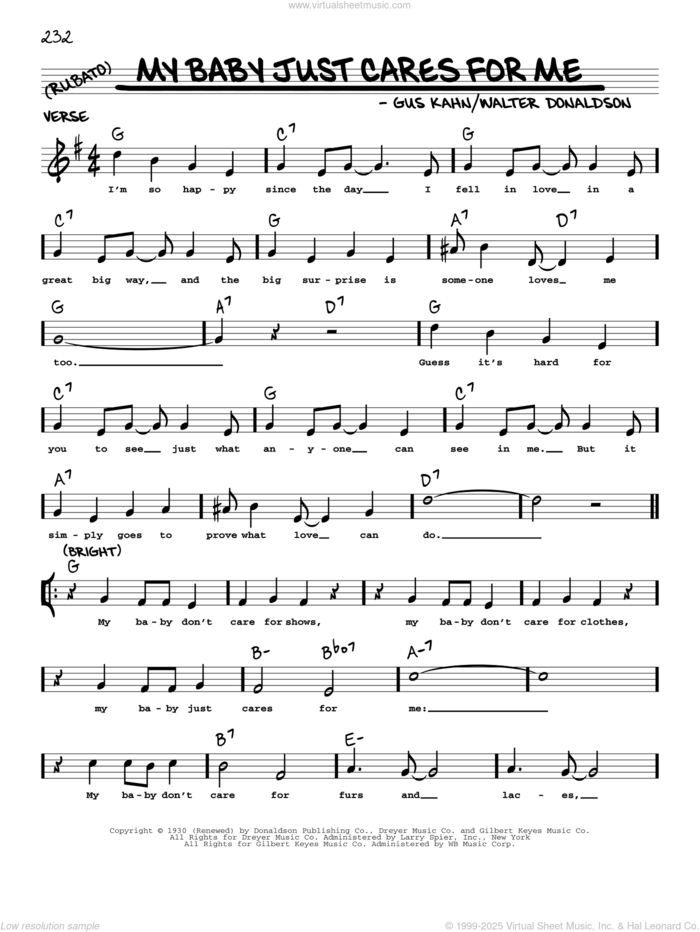 My Baby Just Cares For Me (arr. Robert Rawlins) sheet music for voice and other instruments (real book with lyrics) by John Pizzarelli, Robert Rawlins, Gus Kahn and Walter Donaldson, intermediate skill level