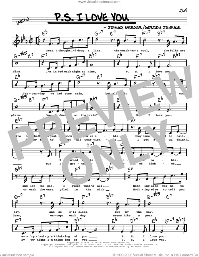 P.S. I Love You (arr. Robert Rawlins) sheet music for voice and other instruments (real book with lyrics) by The Hilltoppers, Robert Rawlins, Gordon Jenkins and Johnny Mercer, intermediate skill level