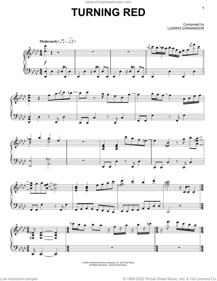 Turning Red (from Turning Red) sheet music for piano solo by Ludwig Göransson, intermediate skill level