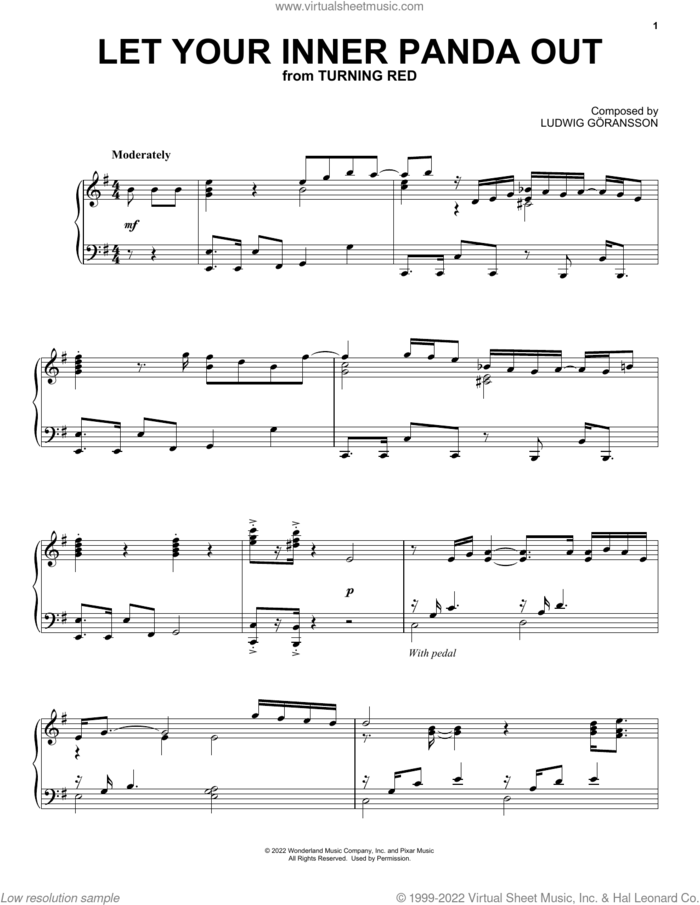 Let Your Inner Panda Out (from Turning Red) sheet music for piano solo by Ludwig Göransson, intermediate skill level