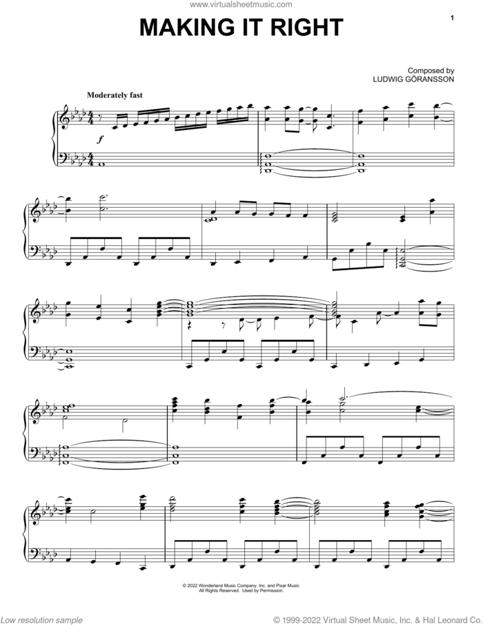 Making It Right (from Turning Red) sheet music for piano solo by Ludwig Göransson, intermediate skill level