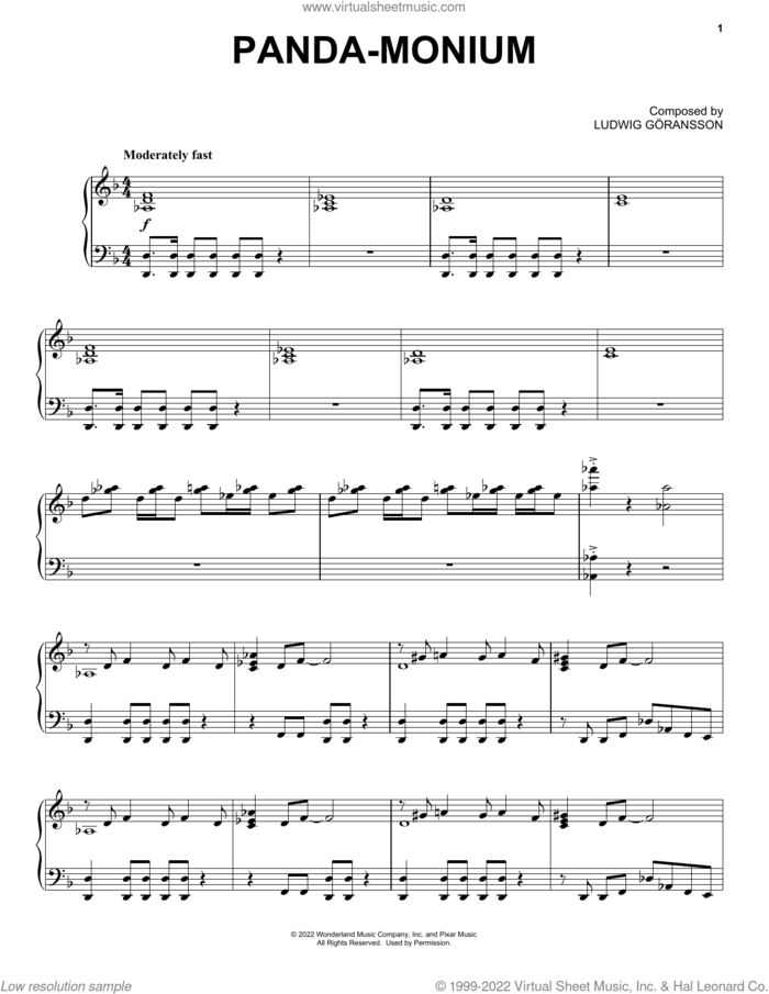Panda-monium (from Turning Red) sheet music for piano solo by Ludwig Göransson, intermediate skill level