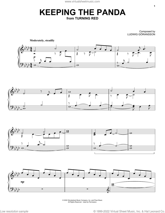 Keeping The Panda (from Turning Red) sheet music for piano solo by Ludwig Göransson, intermediate skill level