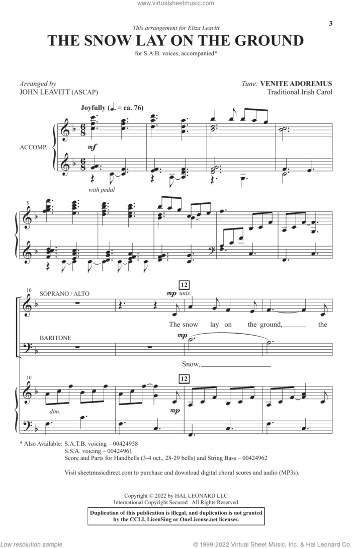 The Snow Lay On The Ground (arr. John Leavitt) sheet music for choir (SAB: soprano, alto, bass)  and John Leavitt, intermediate skill level