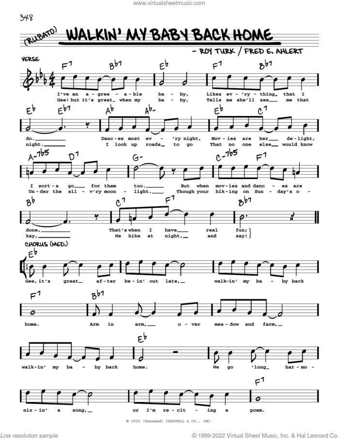 Walkin' My Baby Back Home (arr. Robert Rawlins) sheet music for voice and other instruments (real book with lyrics) by Fred Ahlert, Robert Rawlins and Roy Turk, intermediate skill level