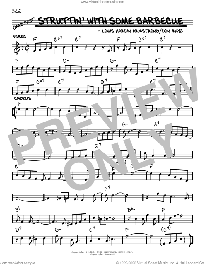 Struttin' With Some Barbecue (arr. Robert Rawlins) sheet music for voice and other instruments (real book with lyrics) by Louis Armstrong, Robert Rawlins, Don Raye and Lillian Hardin Armstrong, intermediate skill level