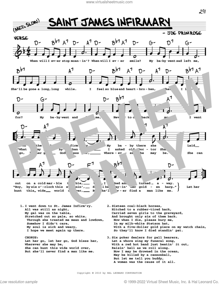 Saint James Infirmary (arr. Robert Rawlins) sheet music for voice and other instruments (real book with lyrics) by Joe Primrose and Robert Rawlins, intermediate skill level