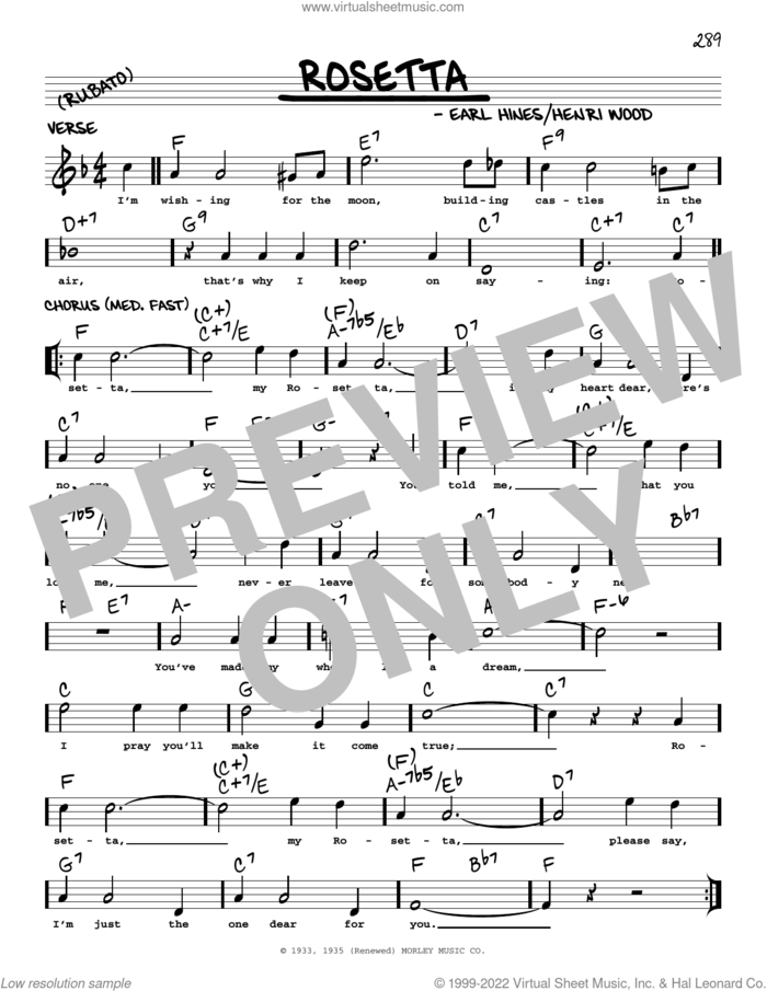 Rosetta (arr. Robert Rawlins) sheet music for voice and other instruments (real book with lyrics) by Earl Hines, Robert Rawlins and Henri Wood, intermediate skill level