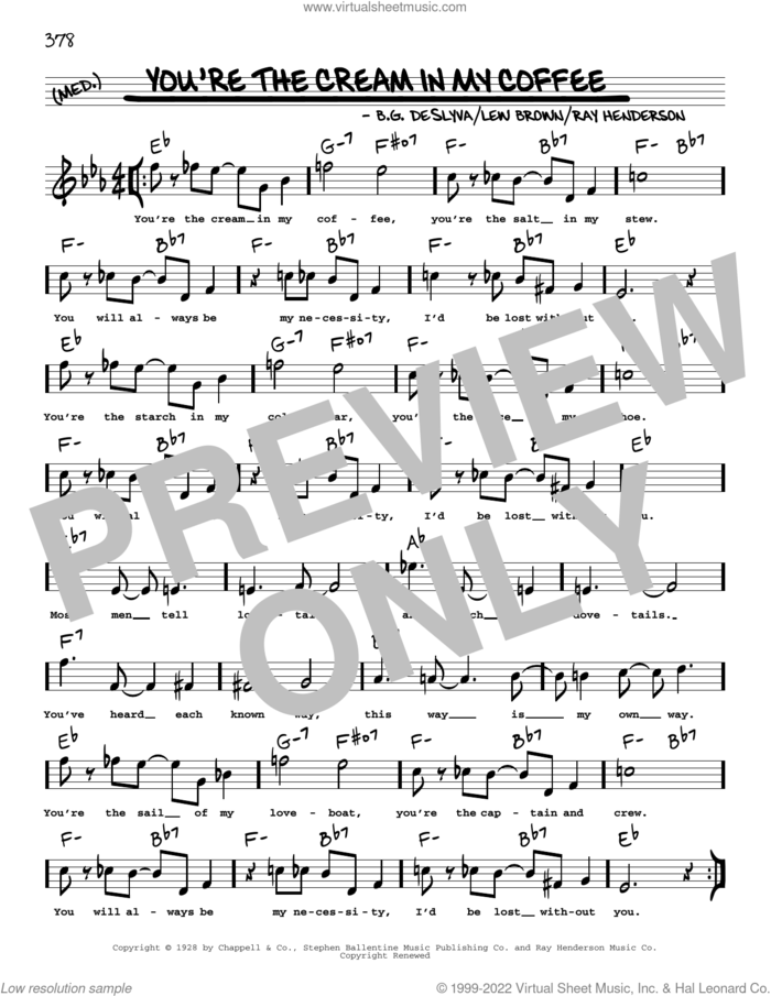 You're The Cream In My Coffee (arr. Robert Rawlins) sheet music for voice and other instruments (real book with lyrics) by Buddy DeSylva, Robert Rawlins, Lew Brown and Ray Henderson, intermediate skill level