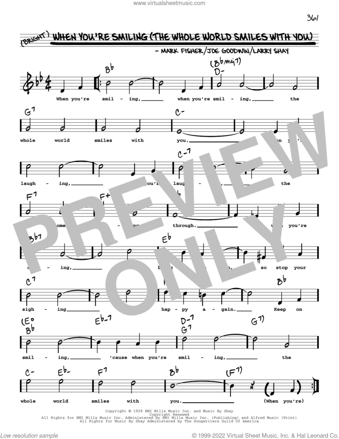 When You're Smiling (The Whole World Smiles With You) (arr. Robert Rawlins) sheet music for voice and other instruments (real book with lyrics) by Joe Goodwin, Robert Rawlins, Larry Shay and Mark Fisher, intermediate skill level