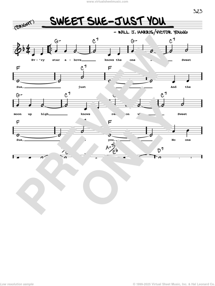 Sweet Sue-Just You (arr. Robert Rawlins) sheet music for voice and other instruments (real book with lyrics) by Will J. Harris, Robert Rawlins and Victor Young, intermediate skill level