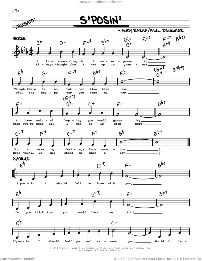S'posin' (arr. Robert Rawlins) sheet music for voice and other instruments (real book with lyrics) by Andy Razaf, Robert Rawlins and Paul Denniker, intermediate skill level