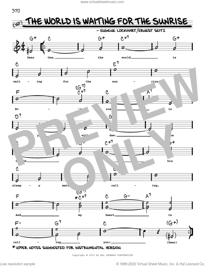 The World Is Waiting For The Sunrise (arr. Robert Rawlins) sheet music for voice and other instruments (real book with lyrics) by Eugene Lockhart, Robert Rawlins and Ernest Seitz, intermediate skill level