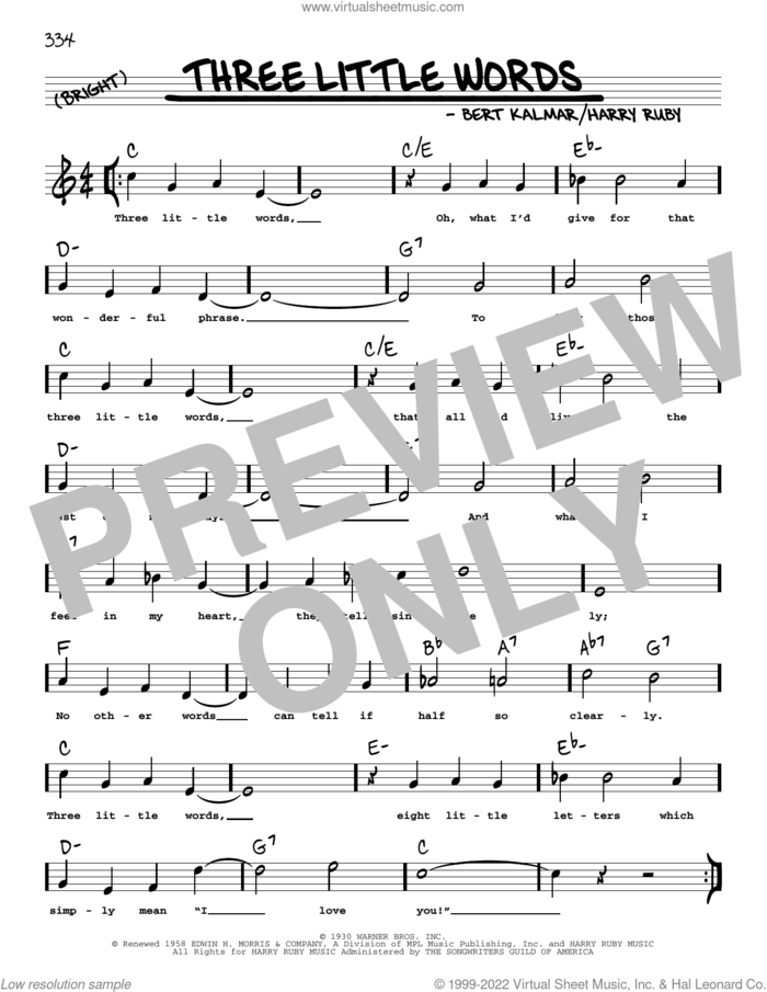 Three Little Words (arr. Robert Rawlins) sheet music for voice and other instruments (real book with lyrics) by Bert Kalmar, Robert Rawlins and Harry Ruby, intermediate skill level