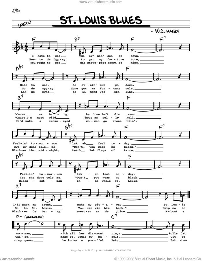 St. Louis Blues (arr. Robert Rawlins) sheet music for voice and other instruments (real book with lyrics) by W.C. Handy and Robert Rawlins, intermediate skill level