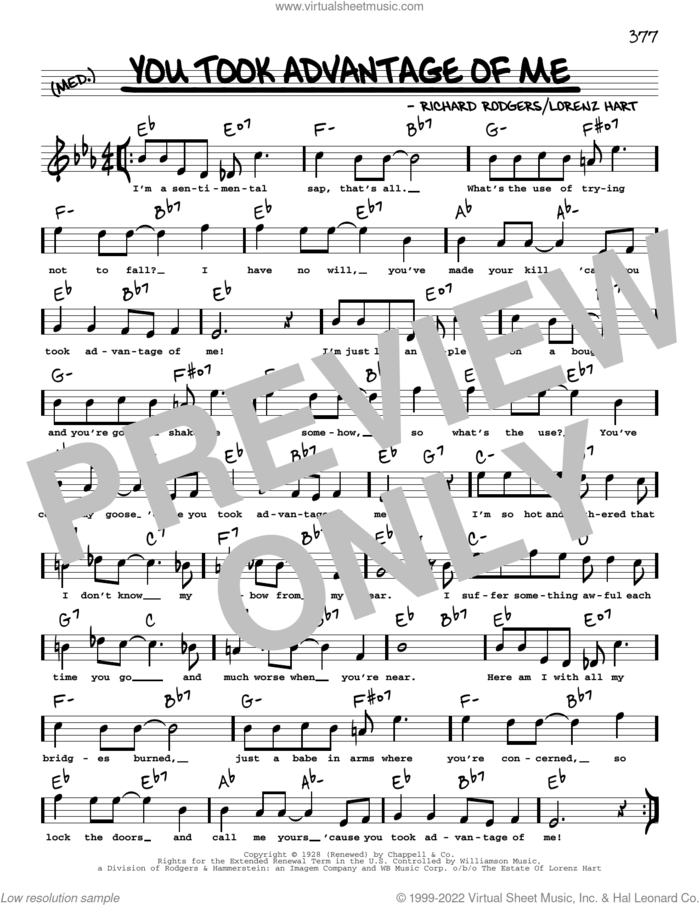 You Took Advantage Of Me (arr. Robert Rawlins) sheet music for voice and other instruments (real book with lyrics) by Rodgers & Hart, Robert Rawlins, Lorenz Hart and Richard Rodgers, intermediate skill level