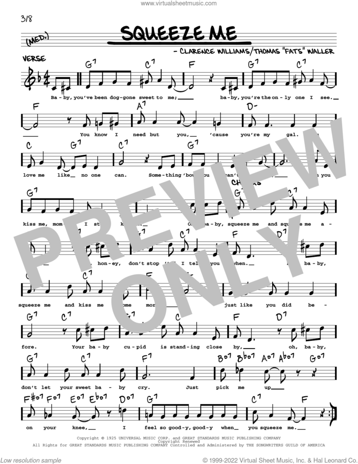Squeeze Me (arr. Robert Rawlins) sheet music for voice and other instruments (real book with lyrics) by Clarence Williams, Robert Rawlins and Thomas Waller, intermediate skill level