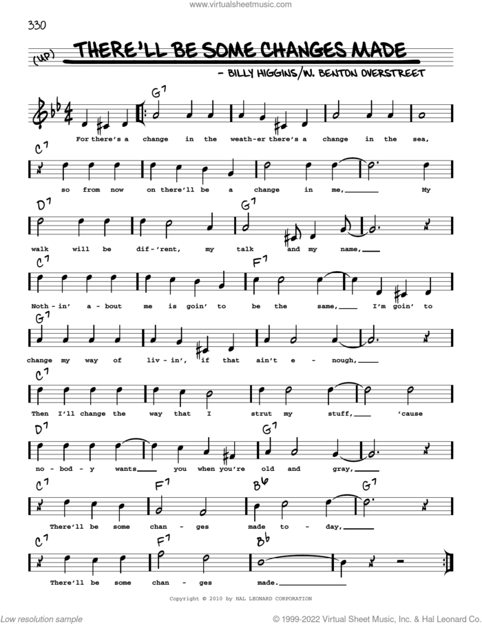 There'll Be Some Changes Made (arr. Robert Rawlins) sheet music for voice and other instruments (real book with lyrics) by Billy Higgins, Robert Rawlins and W. Benton Overstreet, intermediate skill level