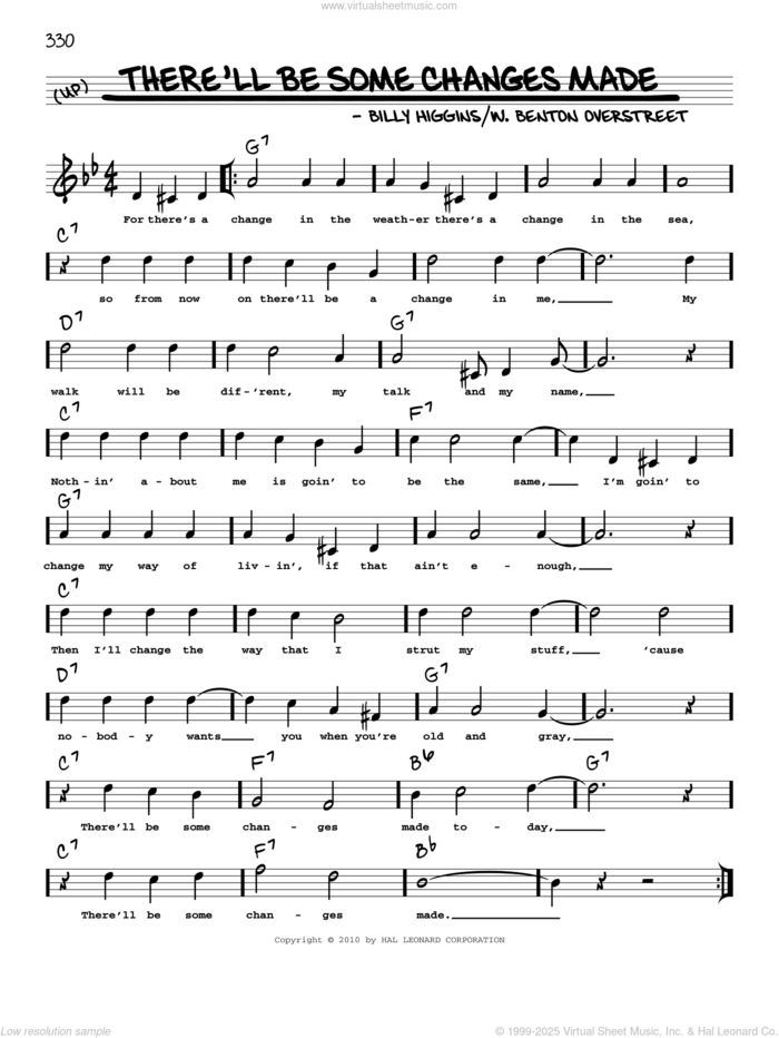 There'll Be Some Changes Made (arr. Robert Rawlins) sheet music for voice and other instruments (real book with lyrics) by Billy Higgins, Robert Rawlins and W. Benton Overstreet, intermediate skill level