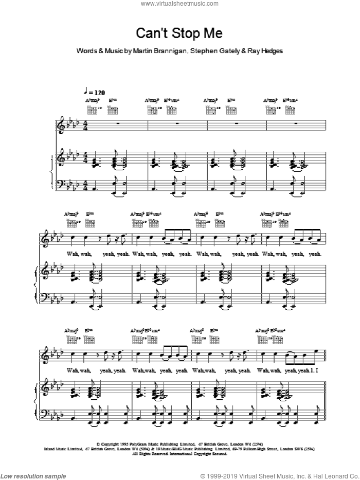 Cant Stop Me sheet music for voice, piano or guitar by Boyzone, intermediate skill level