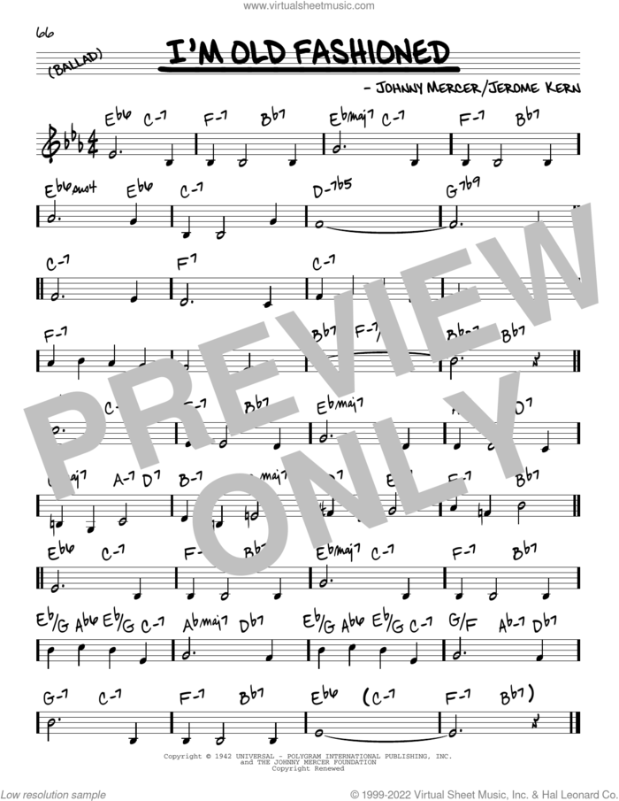 I'm Old Fashioned sheet music for voice and other instruments (real book) by John Coltrane, Jerome Kern and Johnny Mercer, intermediate skill level