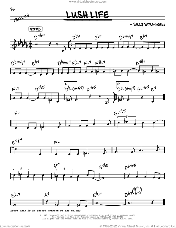 Lush Life sheet music for voice and other instruments (real book) by John Coltrane and Billy Strayhorn, intermediate skill level