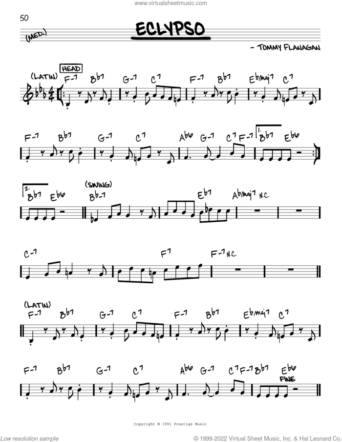 Eclypso sheet music for voice and other instruments (real book) by John Coltrane and Tommy Flanagan, intermediate skill level