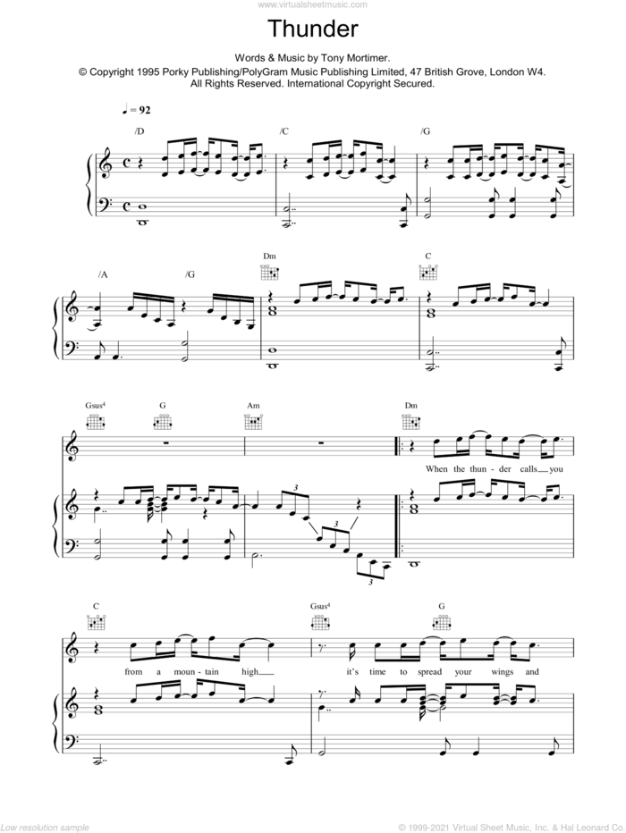 Thunder sheet music for voice, piano or guitar by East 17, intermediate skill level