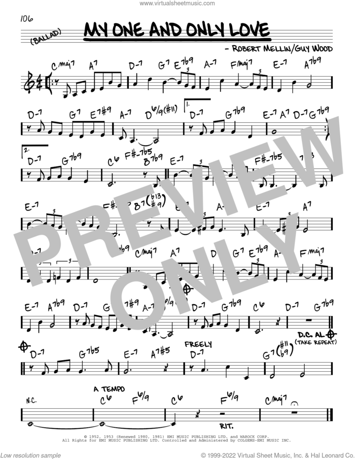My One And Only Love sheet music for voice and other instruments (real book) by John Coltrane, Guy Wood and Robert Mellin, intermediate skill level