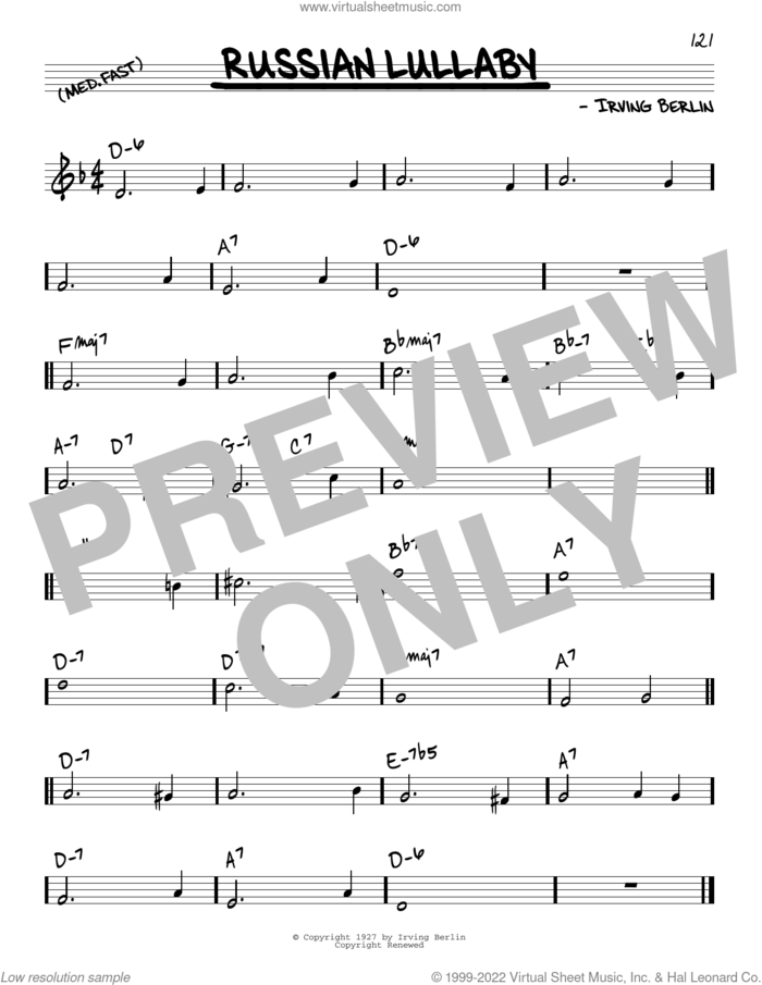 Russian Lullaby sheet music for voice and other instruments (real book) by John Coltrane and Irving Berlin, intermediate skill level