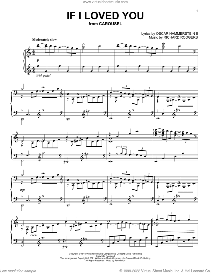 If I Loved You (from Carousel) sheet music for piano solo by Richard Rodgers, Oscar II Hammerstein and Rodgers & Hammerstein, intermediate skill level