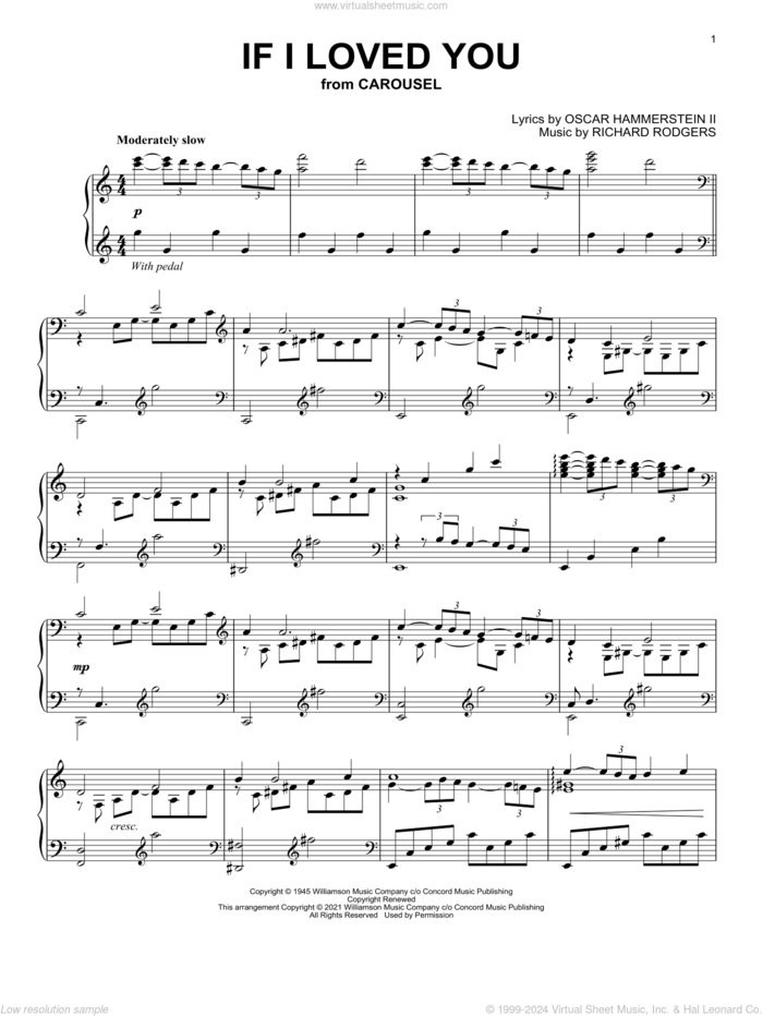 If I Loved You (from Carousel) sheet music for piano solo by Richard Rodgers, Oscar II Hammerstein and Rodgers & Hammerstein, intermediate skill level