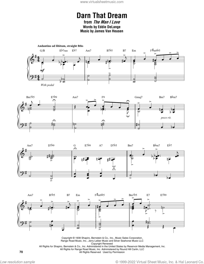 Darn That Dream sheet music for piano solo (transcription) by Thelonious Monk, Eddie DeLange and Jimmy Van Heusen, intermediate piano (transcription)