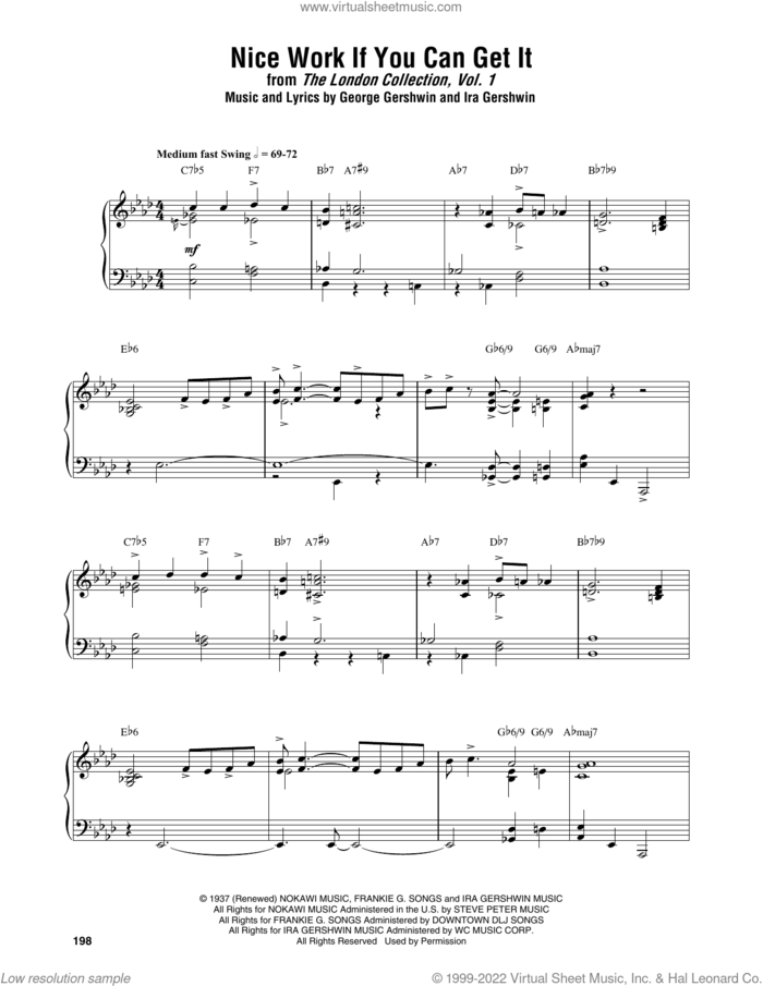 Nice Work If You Can Get It sheet music for piano solo (transcription) by Thelonious Monk, George Gershwin and Ira Gershwin, intermediate piano (transcription)