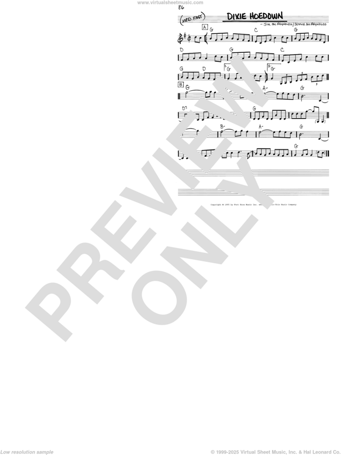 Dixie Hoedown sheet music for voice and other instruments (real book with lyrics) by Jessie McReynolds and Jim McReynolds, intermediate skill level