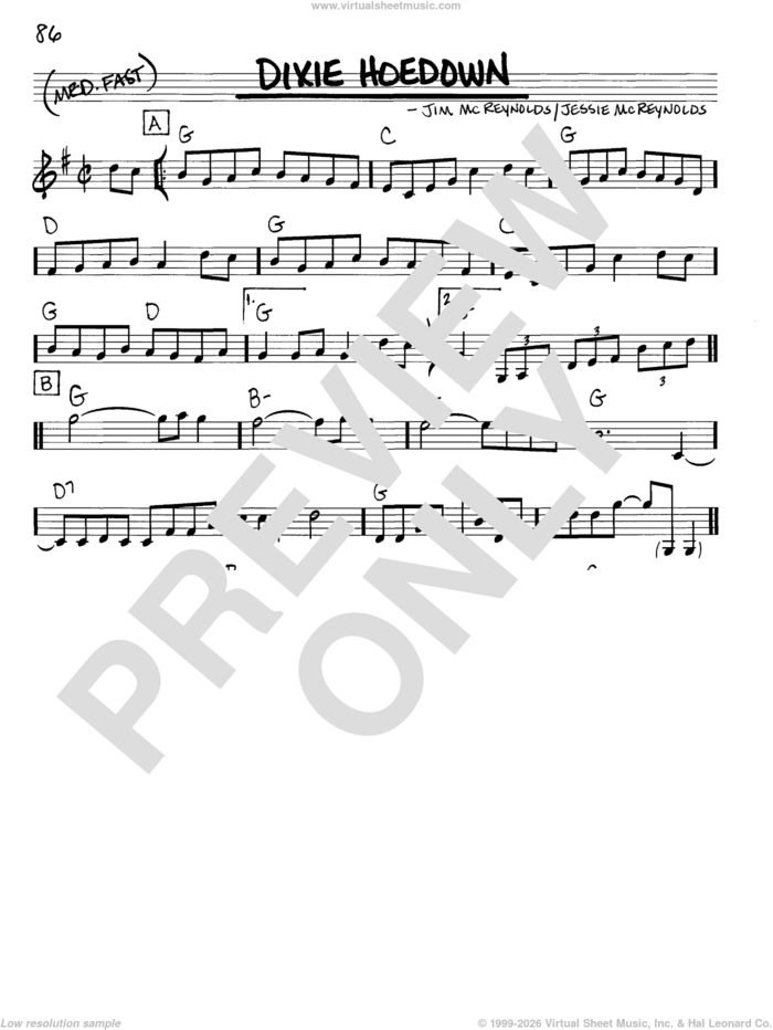 Dixie Hoedown sheet music for voice and other instruments (real book with lyrics) by Jessie McReynolds and Jim McReynolds, intermediate skill level