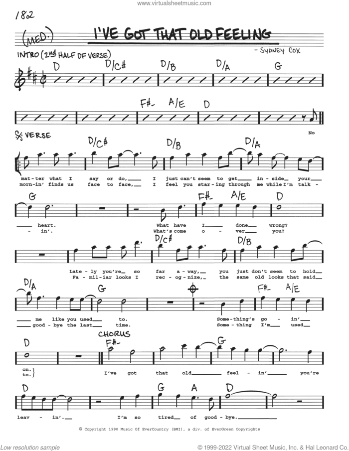 I've Got That Old Feeling sheet music for voice and other instruments (real book with lyrics) by Sidney Cox, intermediate skill level
