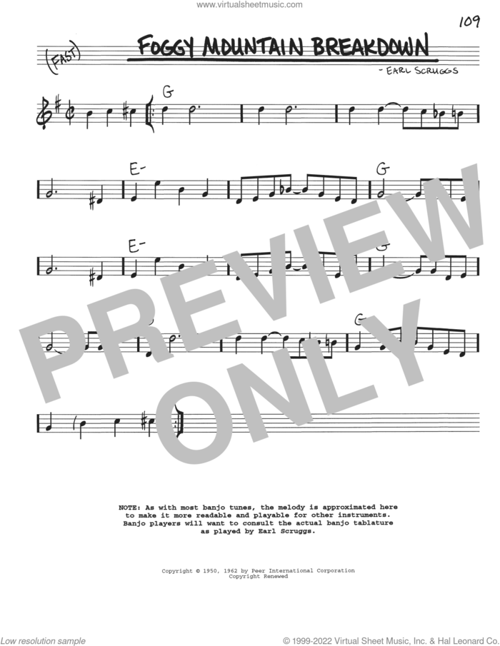 Foggy Mountain Breakdown sheet music for voice and other instruments (real book with lyrics) by Lester Flatt & Earl Scruggs and Earl Scruggs, intermediate skill level