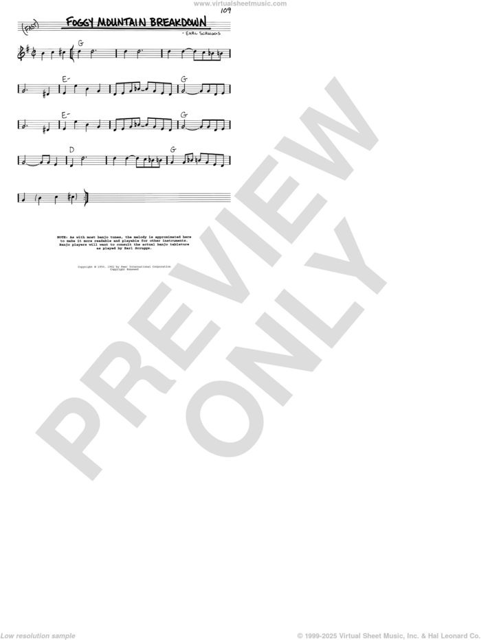 Foggy Mountain Breakdown sheet music for voice and other instruments (real book with lyrics) by Lester Flatt & Earl Scruggs and Earl Scruggs, intermediate skill level