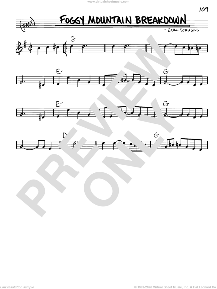 Foggy Mountain Breakdown sheet music for voice and other instruments (real book with lyrics) by Lester Flatt & Earl Scruggs and Earl Scruggs, intermediate skill level