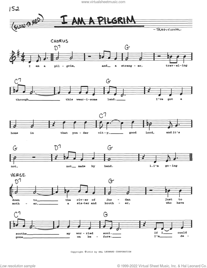 I Am A Pilgrim sheet music for voice and other instruments (real book with lyrics), intermediate skill level