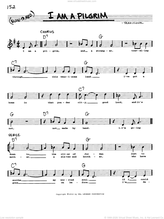 I Am A Pilgrim sheet music for voice and other instruments (real book with lyrics), intermediate skill level