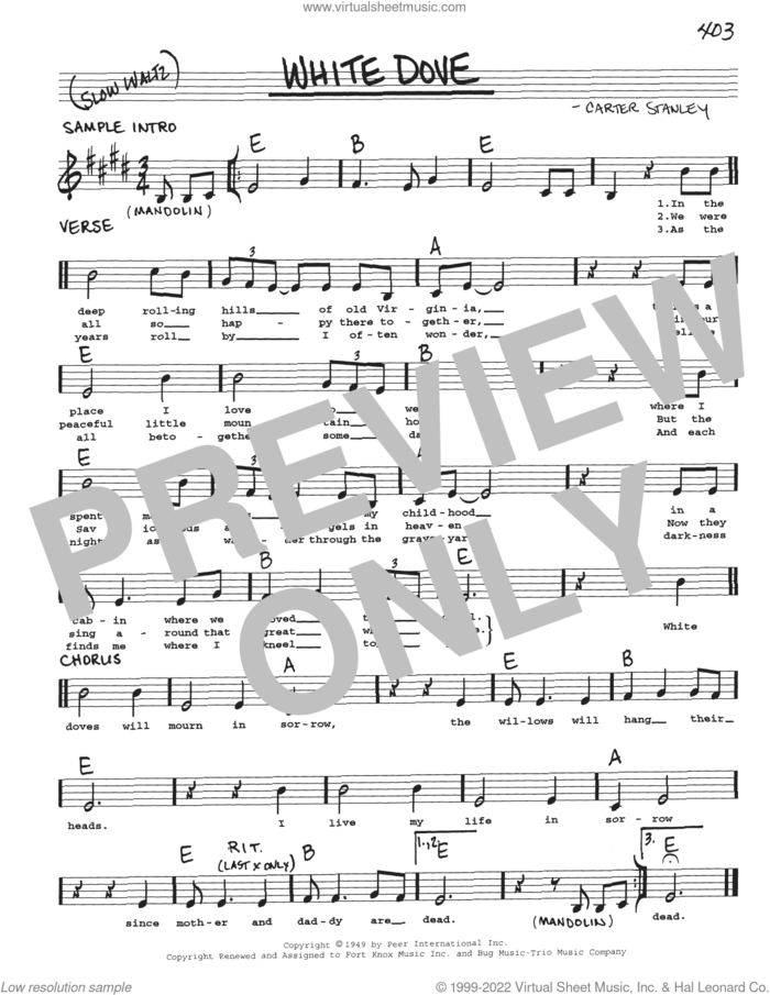 White Dove sheet music for voice and other instruments (real book with lyrics) by Carter Stanley, intermediate skill level
