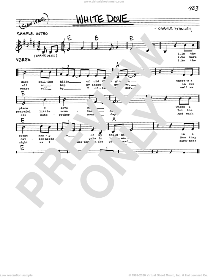 White Dove sheet music for voice and other instruments (real book with lyrics) by Carter Stanley, intermediate skill level