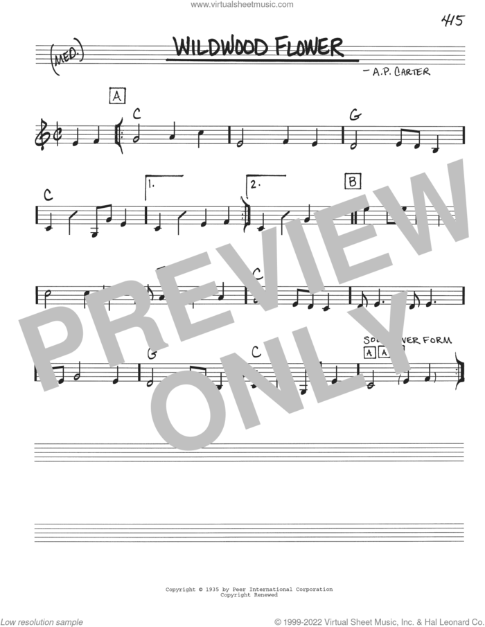 Wildwood Flower sheet music for voice and other instruments (real book with lyrics) by The Carter Family and A.P. Carter, intermediate skill level
