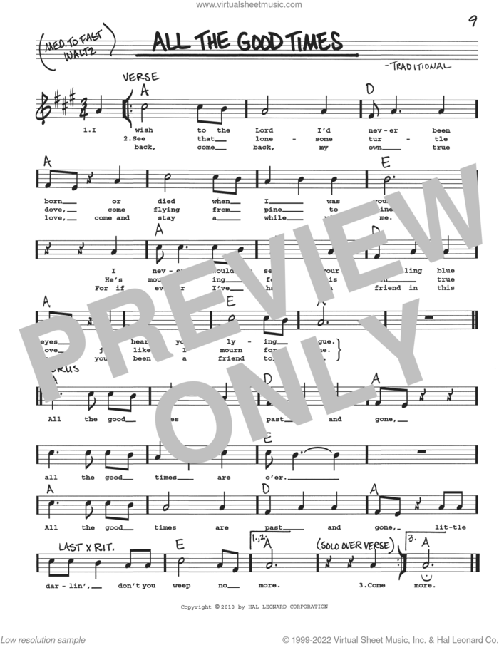 All The Good Times sheet music for voice and other instruments (real book with lyrics), intermediate skill level