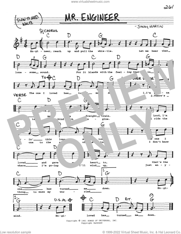 Mr. Engineer sheet music for voice and other instruments (real book with lyrics) by Jimmy Martin, intermediate skill level