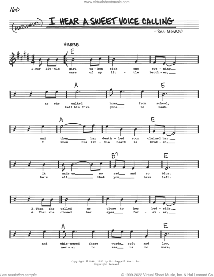 I Hear A Sweet Voice Calling sheet music for voice and other instruments (real book with lyrics) by Bill Monroe, intermediate skill level