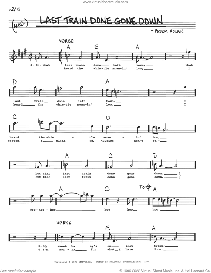 Last Train Done Gone Down sheet music for voice and other instruments (real book with lyrics) by John Denver and Peter Rowan, intermediate skill level