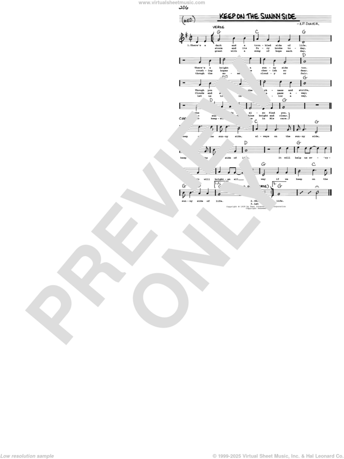 Keep On The Sunny Side sheet music for voice and other instruments (real book with lyrics) by The Carter Family and A.P. Carter, intermediate skill level